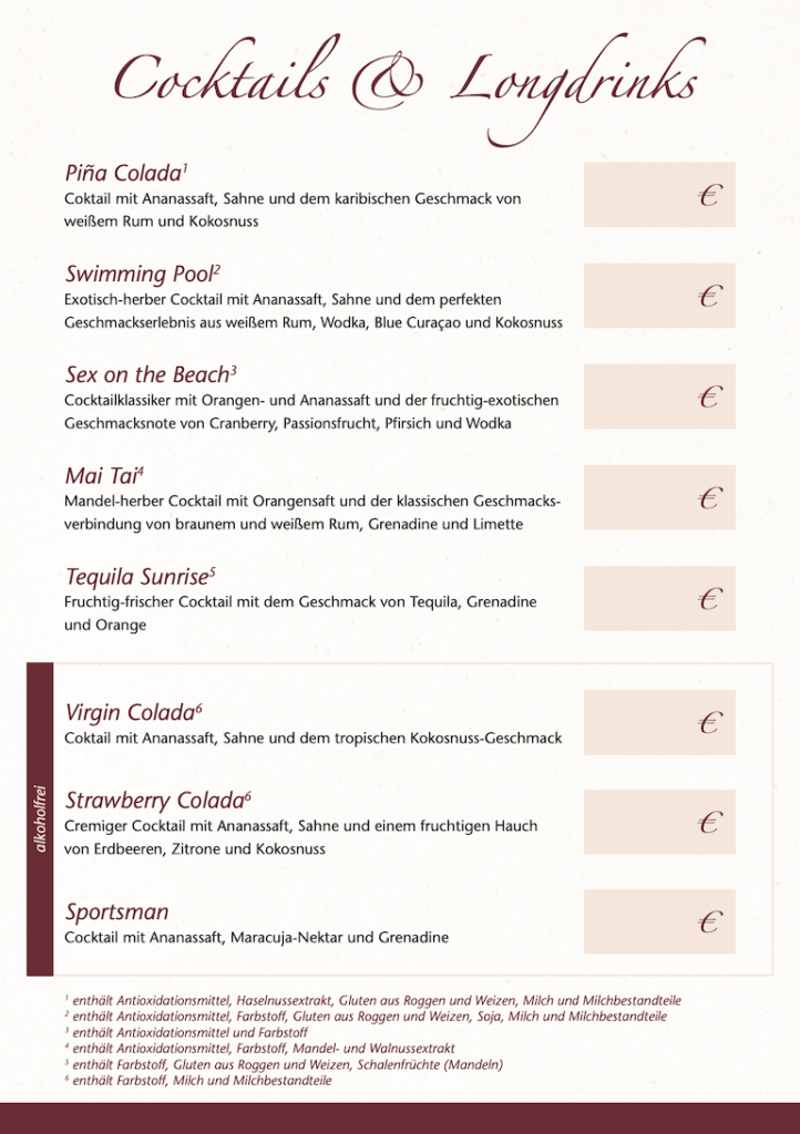 Michelangelo Cocktailkarte